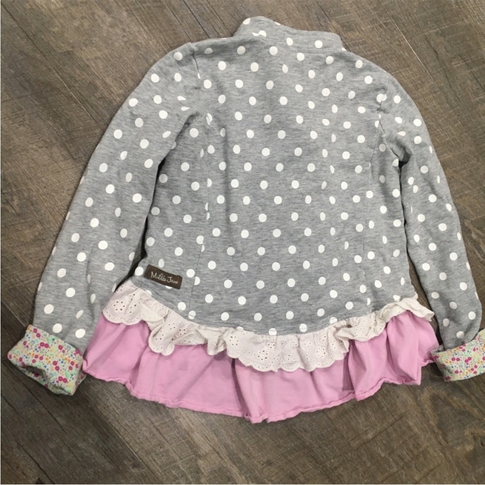 Matilda Jane Gray and Pink Polka Dot Sweater Jacket - Picture 3 of 3